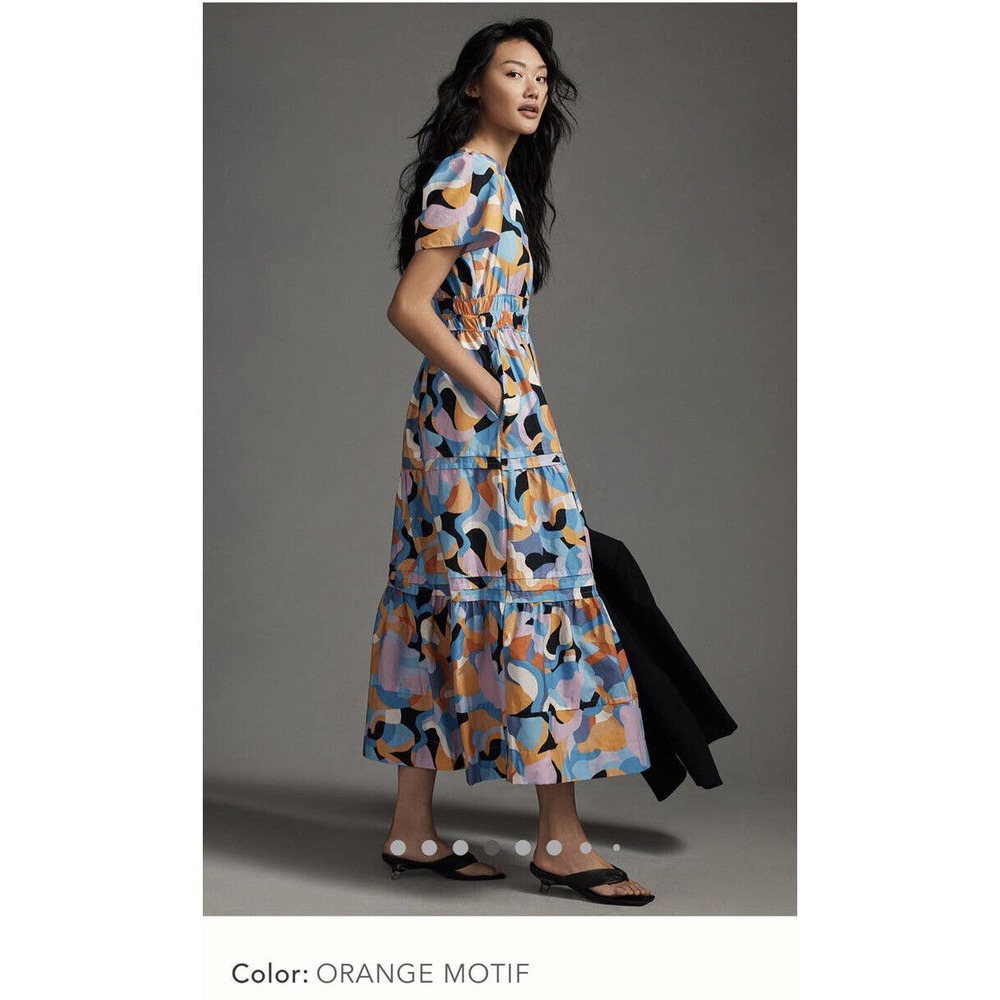 Anthropologie The Somerset Maxi Dress XXS NEW Orange Motif Printed - Picture 2 of 5